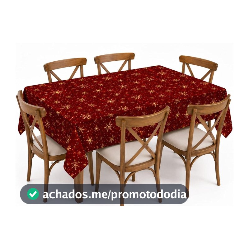 Toalha Natal Vermelha Dourada Flocos Neve  Elegante para mesa 4, 6 e 8 Lugares