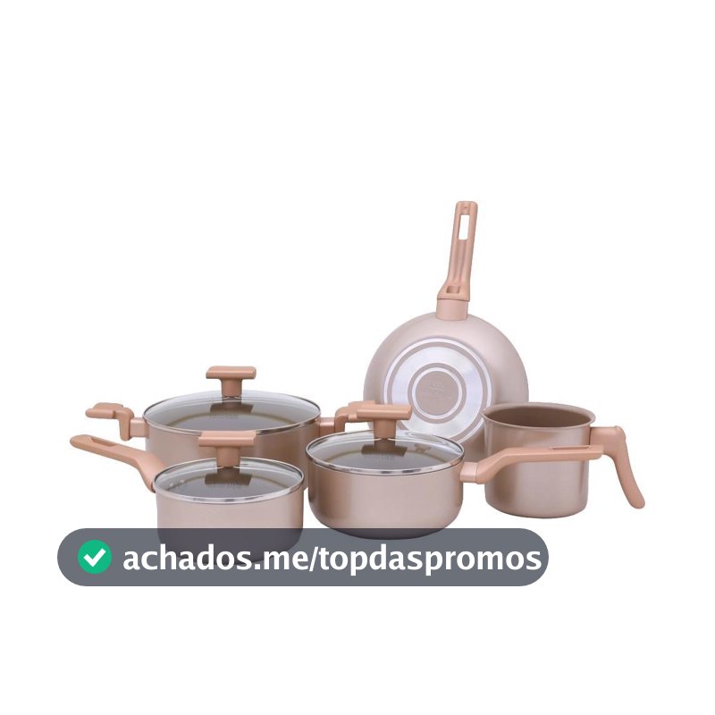 Conjunto 5 Panelas Sartin Cook Champanhe Cerâmica Antiaderente 8118