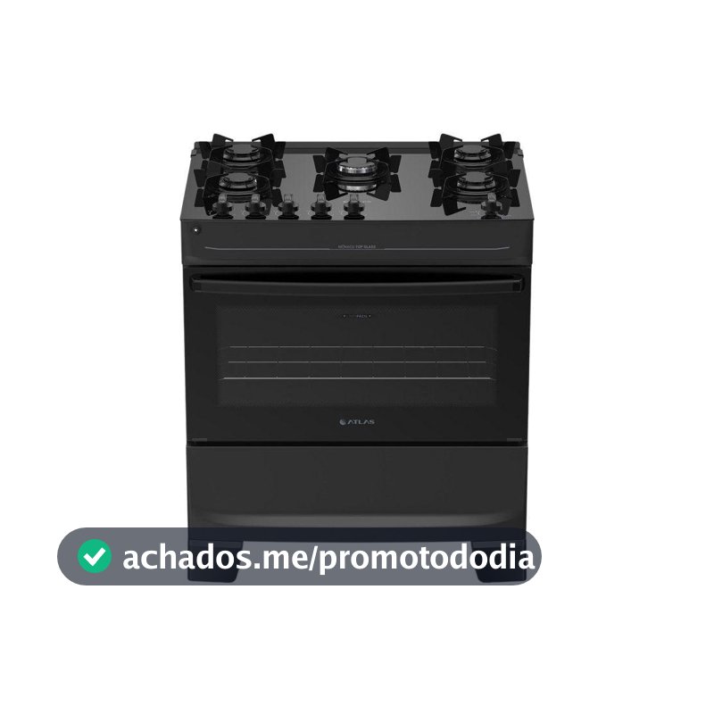 Fogão 5 Bocas Atlas Preto Mônaco Top Glass