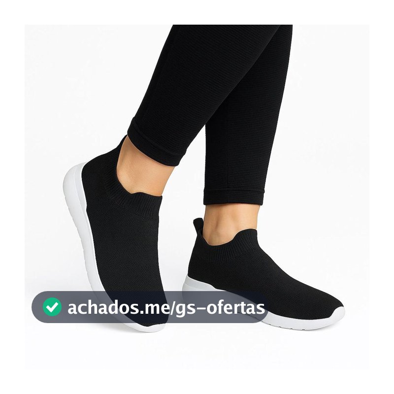 Tenis Meia Feminino Caminhada Academia Sem Cadarço Confortável Preto