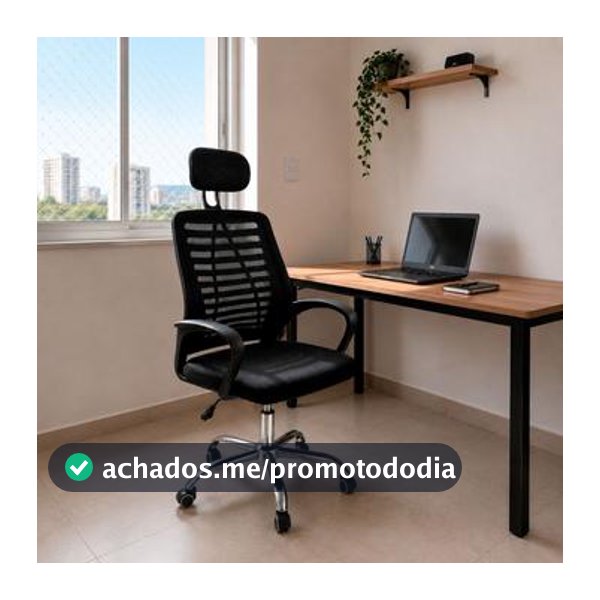 Cadeira de Escritório Diretor Ergonômica Tela Mesh com Apoio de Cabeça Suporta 120kg Preta