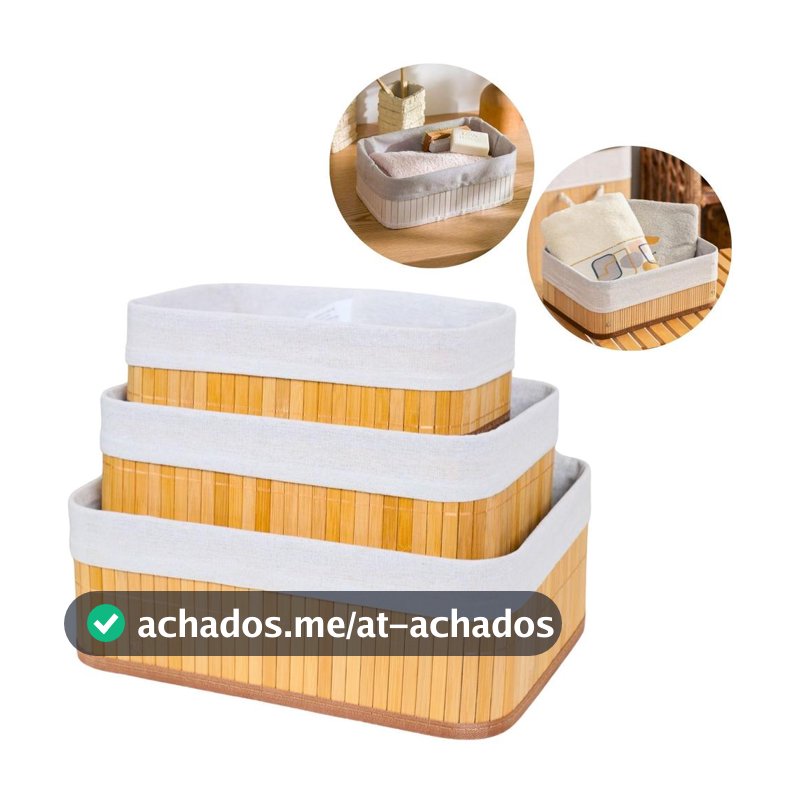 Kit 3 Cestos Organizadores de Bambu Multiuso com Forro - KONTUZ - Caixas e Cestos - Magazine Lojinhadalluh