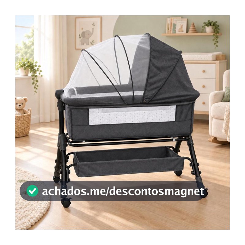 Berço Portátil Moisés Balanço Mosquiteiro Bumper Kids Cinzae