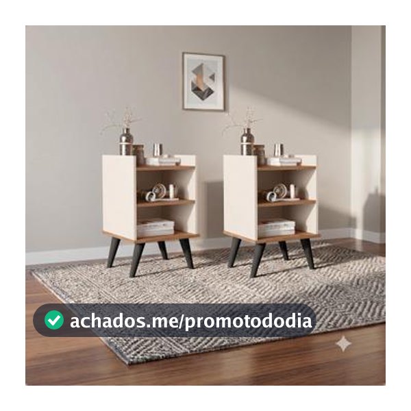 Kit 2 Mesas de Cabeceira Retrô Com 2 Nicho e 1 Prateleira Jade
