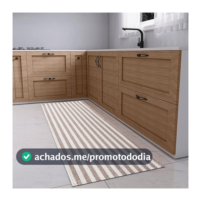 Tapete Passadeira Antiderrapante 2,00m x 45cm Algodão Artesanal Decoração Bege para Cozinha Quarto Banheiro Corredor
