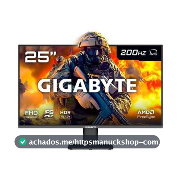 Monitor Gamer Gigabyte 25", FHD, 200Hz, 1ms, IPS, VRR, FreeSync Premium, HDR 10, Alto-falante Embutido - GS25F2-SA