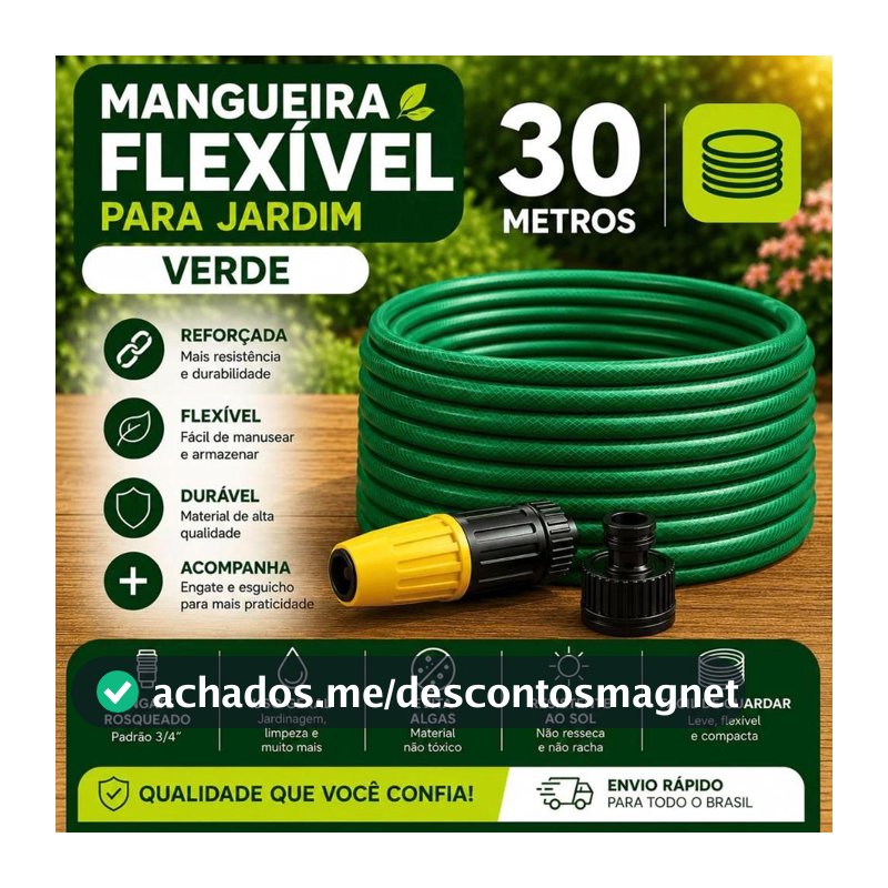 Mangueira Jardim 30 Metros Com Esguicho Trançada Reforçada Flexível Anti Dobra Irrigação Quintal