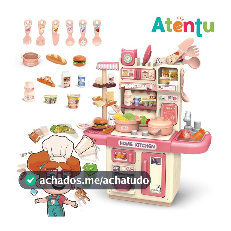 Cozinha Infantil Brinquedo 33 Acessórios com Luz Torneirinha sai Água - ATENTU - Cozinha Infantil