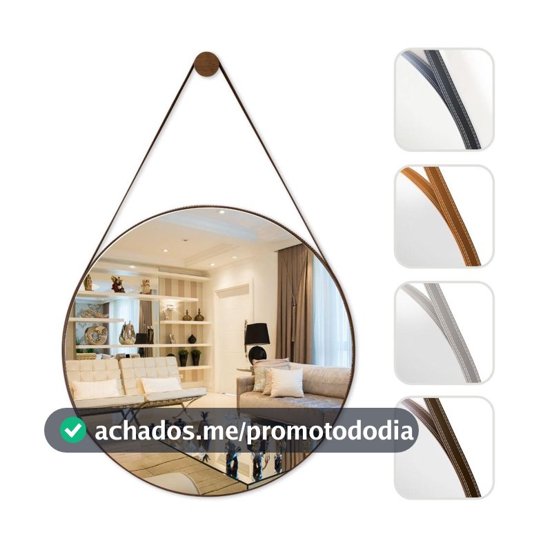 Espelho Adnet Para Lavabo Alça Em Couro 60cm + Suporte