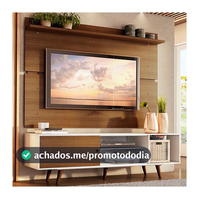 Rack Madesa Dubai e Painel para TV até 65 Polegadas com Pés - Branco/Rustic 9B5Z