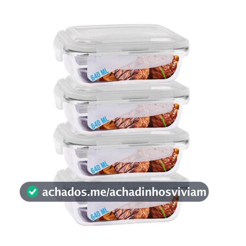 Jogo 4 Potes de Vidro Hermético Marmita Tampa 4 Travas 640ml - DONA LAURA - Pote - Magazine Achadinhosval23