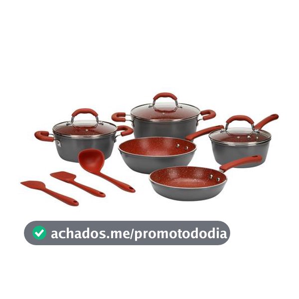 Jogo de Panelas Brinox Revestimento Cerâmico de Alumínio Vermelho e Cinza 8 Peças Ceramic Life Select