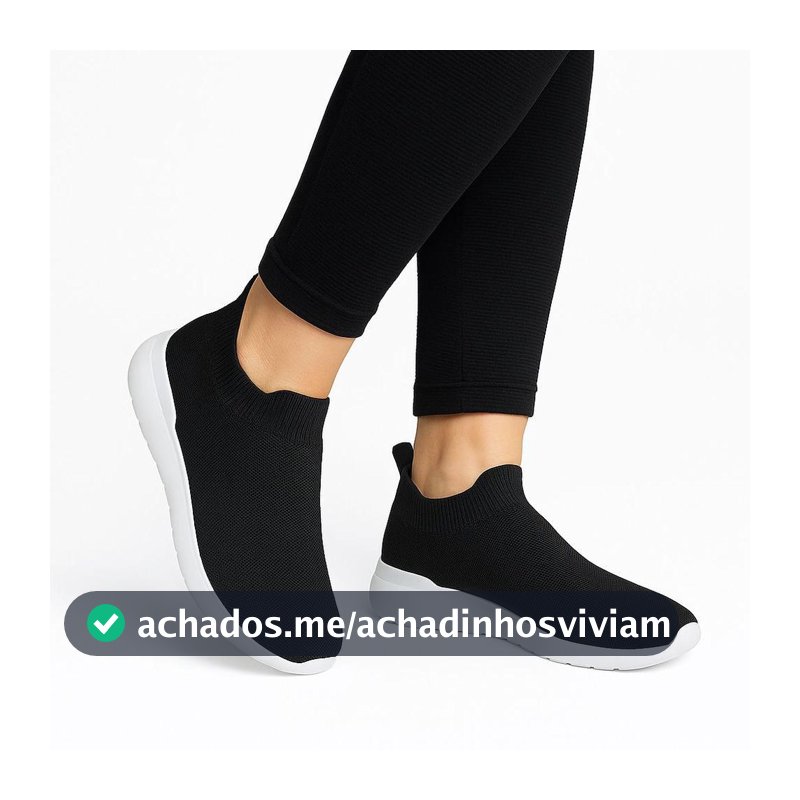 Tenis Meia Feminino Caminhada Academia Sem Cadarço Confortável Preto