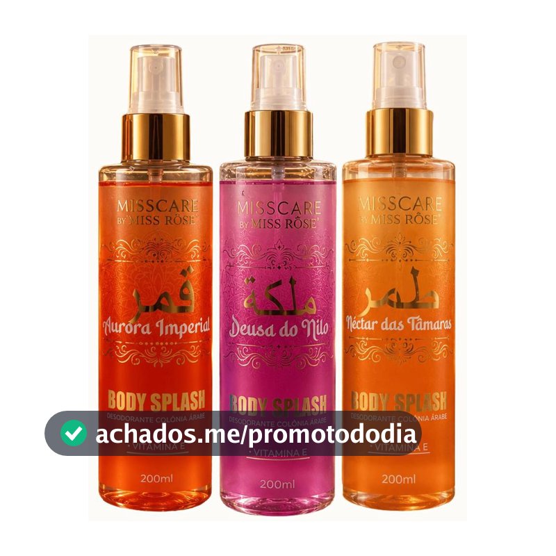 Combo 3 Body Splash Feminino Néctar das Tâmaras + Aurora Imperial + Deusa do Nilo 200ml Kit Premium
