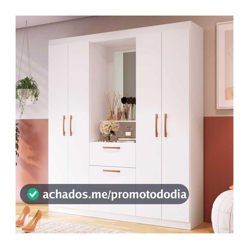 Guarda-Roupa com Espelho 4 Portas 3 Gavetas Siena Multimóveis CR4151 Branco