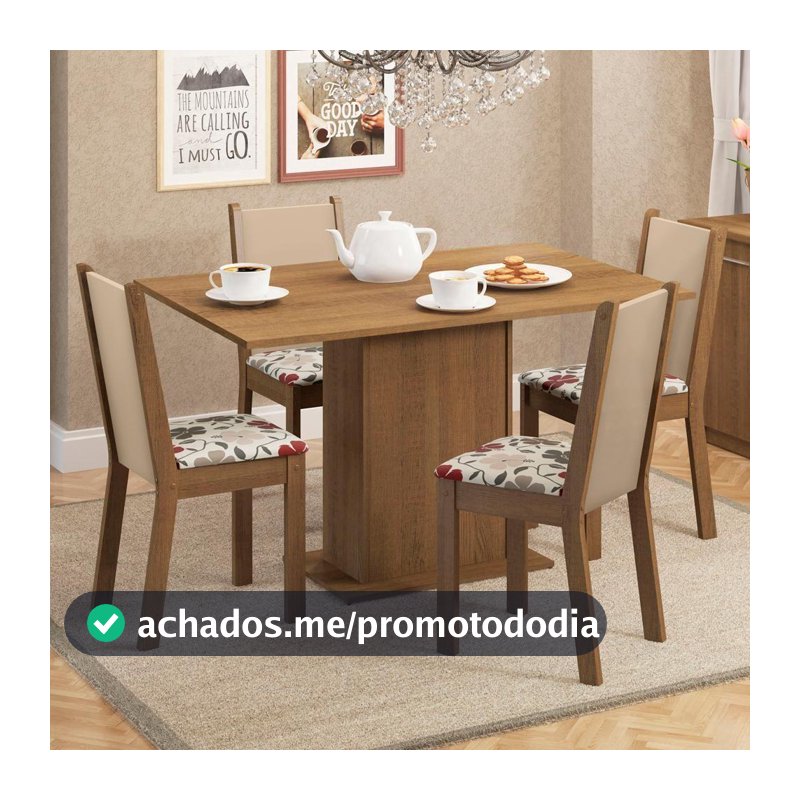 Conjunto Sala de Jantar Mesa Tampo de Madeira 4 Cadeiras Talita Madesa