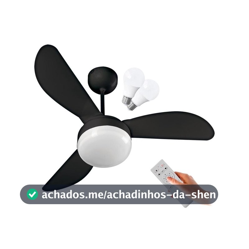 Ventilador de Teto Ventisol Fênix Black Inverter Controle Remoto, 02 Lâmpadas Led Inclusas - Bivolt
