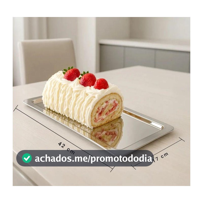 Bandeja Travessa Inox 42x17cm Torta Fria Rocambole Bolo Rolo Inox