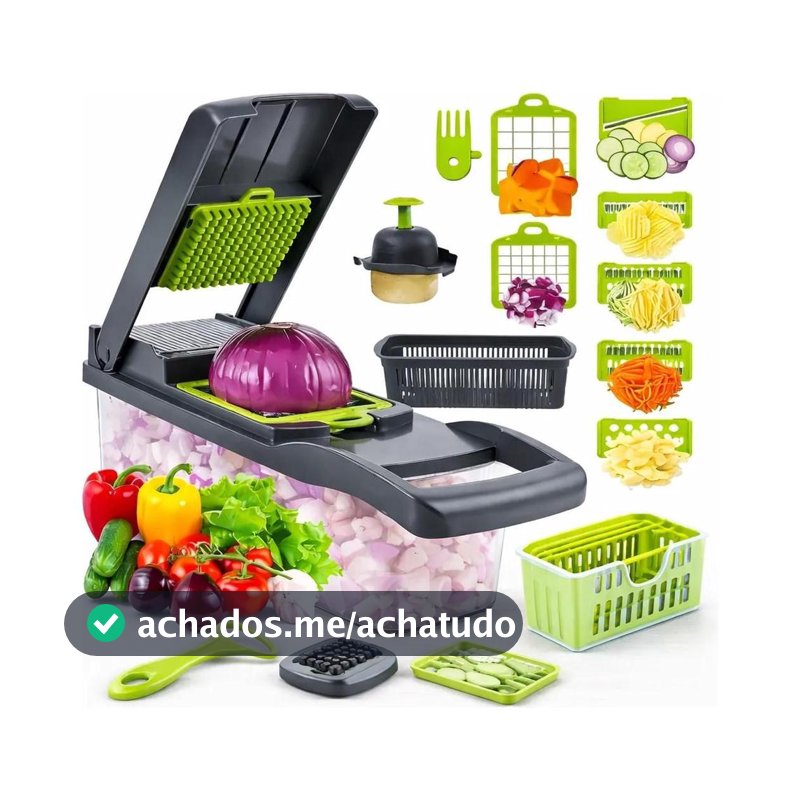 Cortador Fatiador Ralador Desfiador 14 Peças Multifuncional Manual para Legumes, Frutas, Alho, Cebola, Batata e Alimentos - IMPORTADO - Mandolin - Magazine Vistore