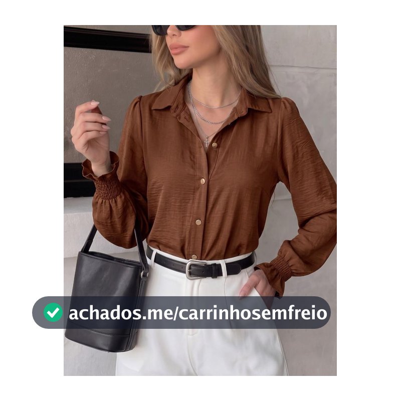 Camisa Social Feminina Manga Longa Bufante Lastex Botões Duna