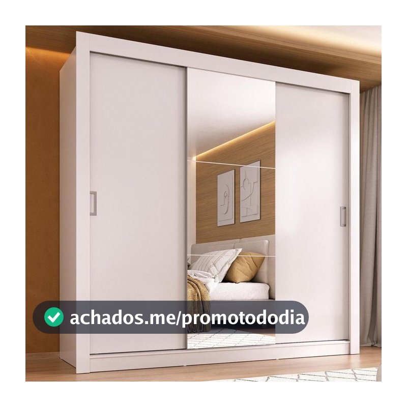 Guarda-Roupa Casal Multimóveis Barcelona 3 Portas de Correr com Espelho CR35402 - Guarda-Roupa / Roupeiro - Magazine Axadinhos99