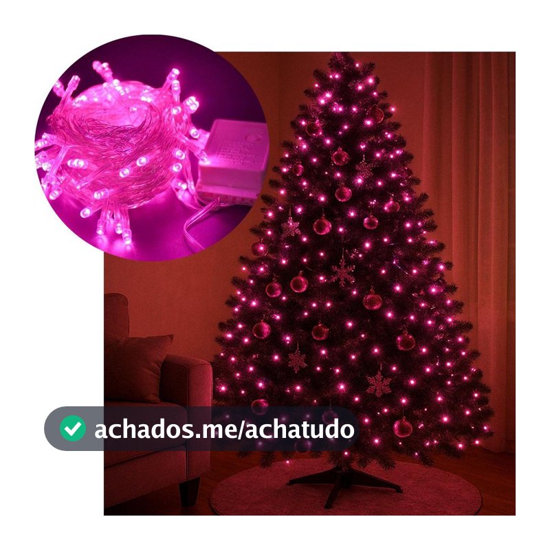 Pisca Cordão Varal Natal 100 Lâmpadas LEDs Rosa De 10m 220v