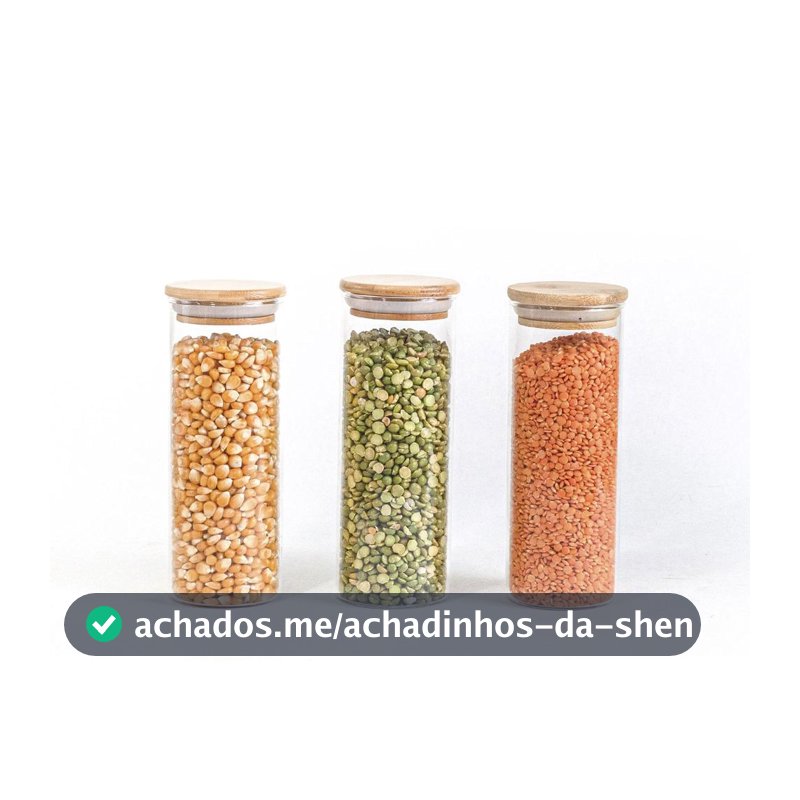 Kit 3 Potes de Vidro Hermético C/ Tampa de Bambu 450ml Oikos