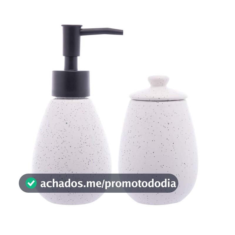 Kit para Banheiro 2 Peças Granilite Branco Wolff de Cerâmica Porta Sabonete Líquido Pote Organizador