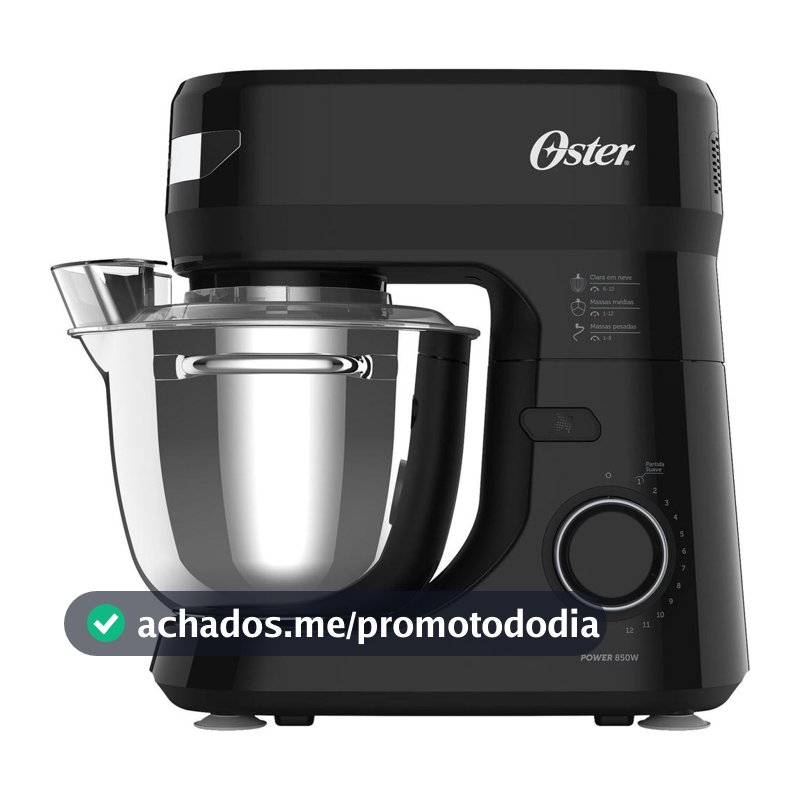 Batedeira Planetária Oster Preta 850W 12 Velocidades Tigela Inox 4L OBAT641