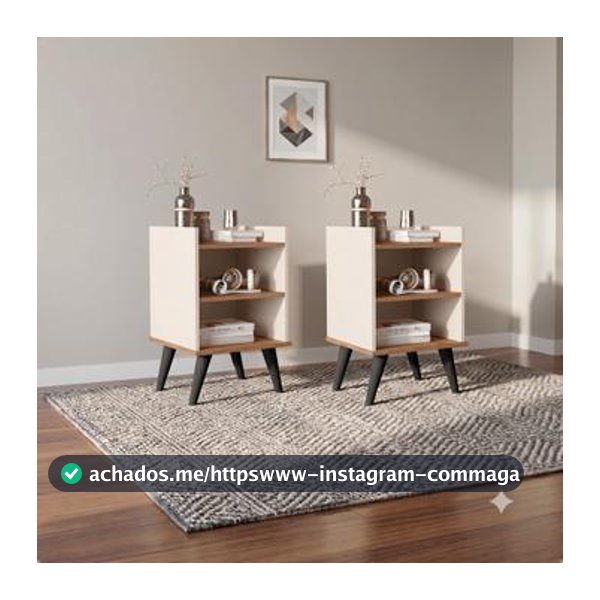 Kit 2 Mesas de Cabeceira Retrô Com 2 Nicho e 1 Prateleira Jade