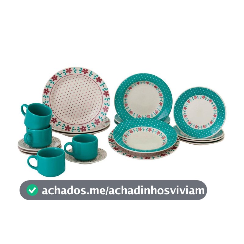 Aparelho de Jantar e Chá 20 Peças Biona de Cerâmica Redondo Branco e Azul Claro Donna Oxford