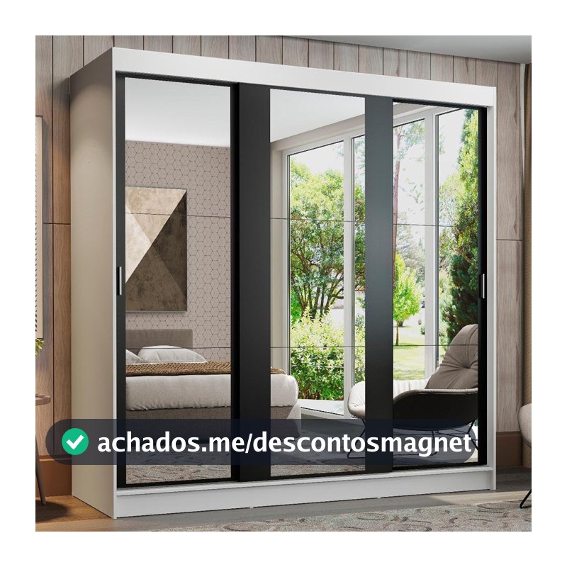 Guarda-Roupa Casal Madesa Reno 3 Portas de Correr de Espelho