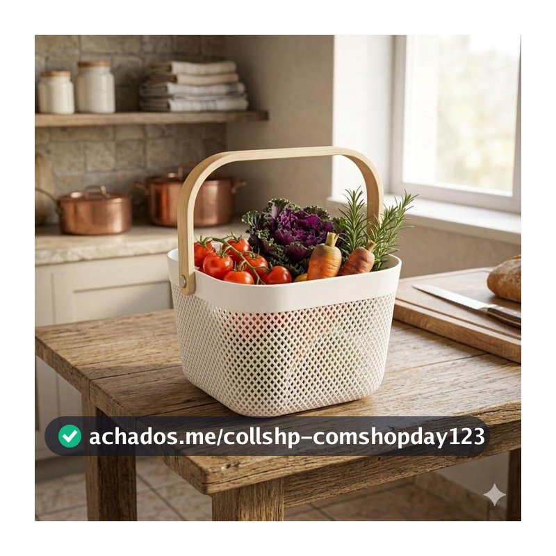 Cesto Organizador Quadrado Decorativo com Alça de Madeira 20x15cm, Cesto Multiuso para Banheiro, Cozinha, Quarto Infantil e Organização Residencial - Estilo - Cesta e Cesto Organizador - Magazine Focanacompra