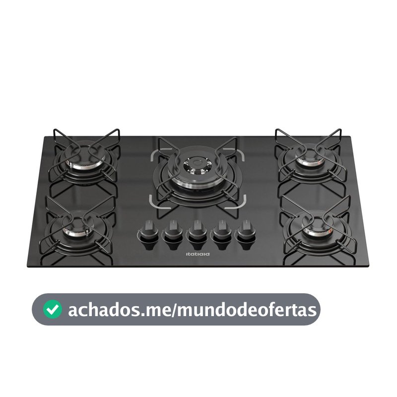 Cooktop 5 Bocas a Gás GLP Itatiaia Tripla Chama Preto Essencial