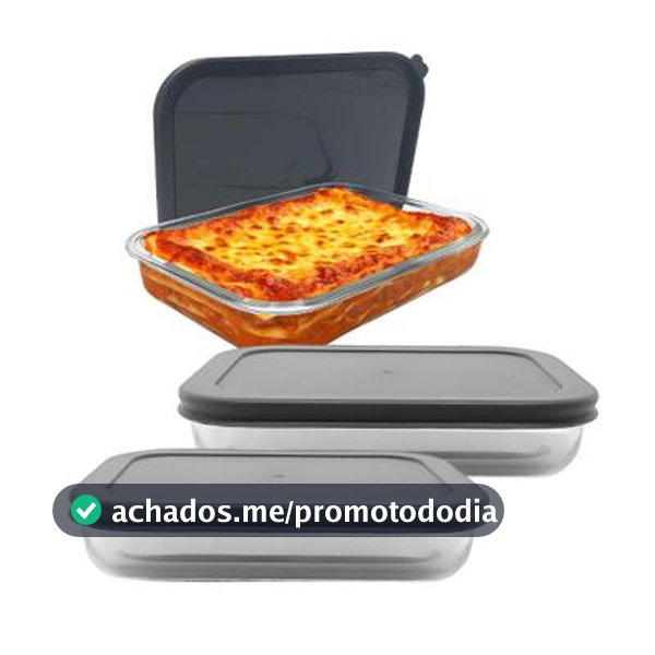 Kit 2 Travessas Assadeira 2600ml Lasanheira de Vidro Com Tampa Forno Microondas