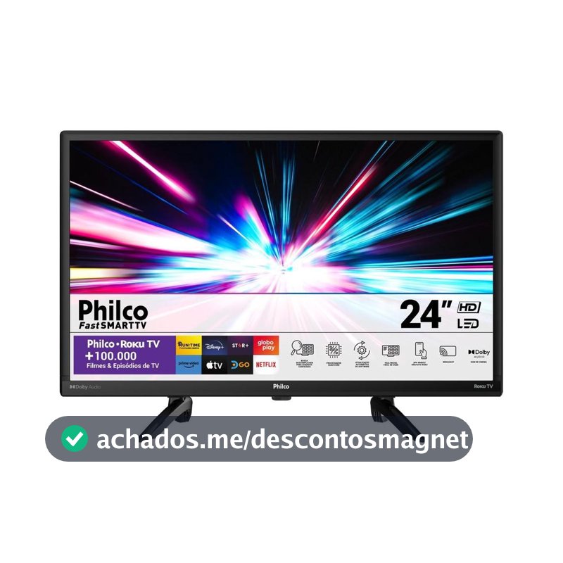 Smart TV Philco 24" HD PTV24G5YR2CP Roku Wi-Fi HDMI USB Dolby Audio Preta - Smart Tv