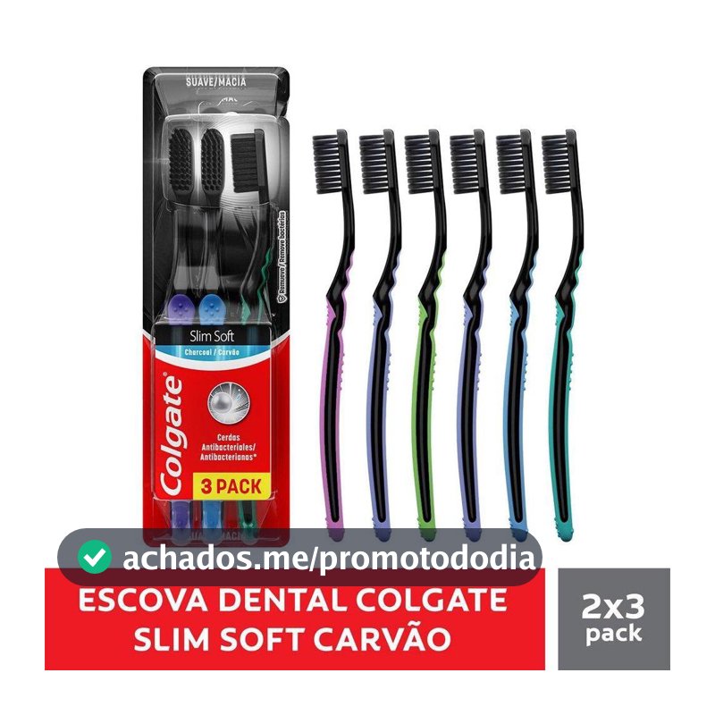 Escova de Dente Colgate Slim Soft Black Com Infusão de Carvão 6 unidades