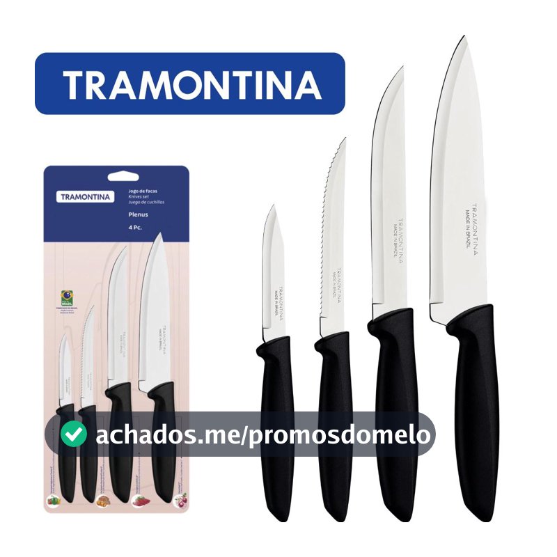 Jogo De Facas Tramontina Plenus 4 Peças Em Aço Inox - Jogo de Facas / Cepos