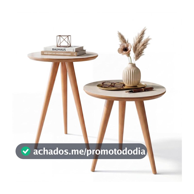 Conjunto Mesa Apoio Lateral Redonda Pés Palito Classic