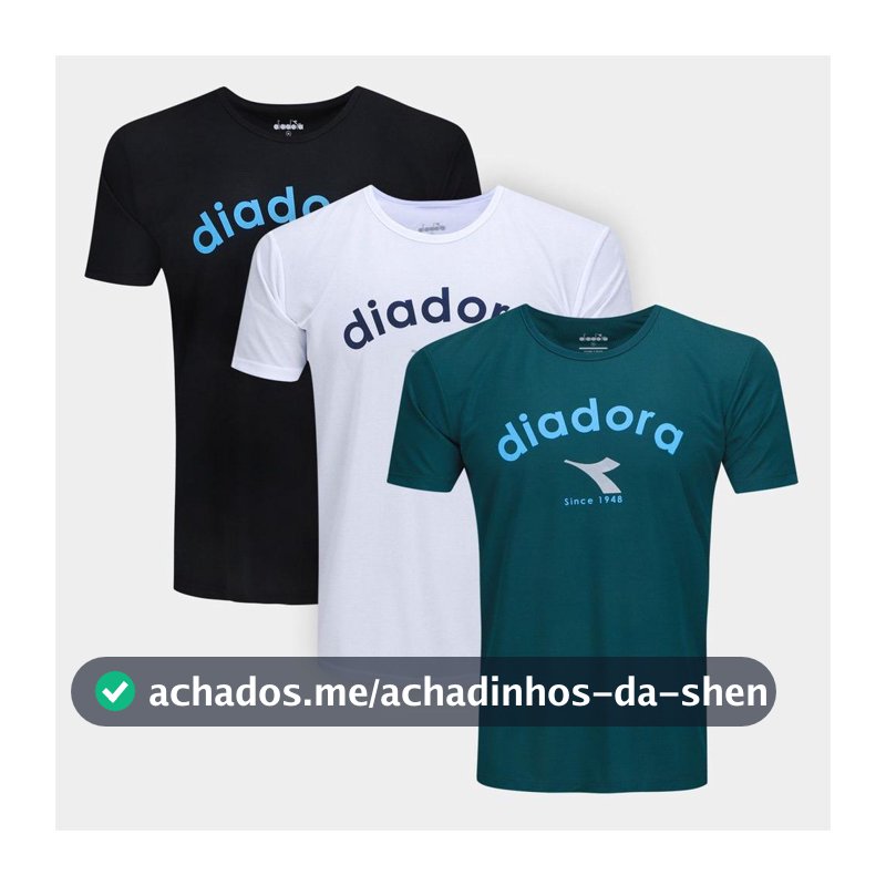 Kit Camiseta Diadora Com 3 Peças Logo Masculino