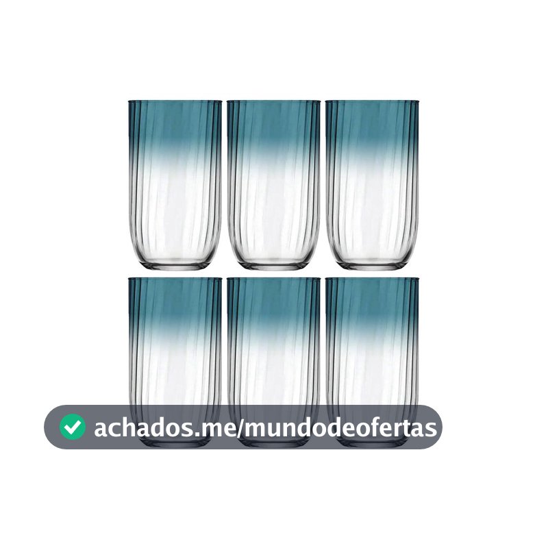 Jogo de Copos de Vidro Fiore Transparente 400ml 6 Peças Nadir Fiore