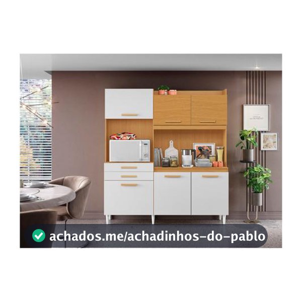 Armário de Cozinha Compacta Aramóveis Selena com Balcão 6 Portas 2 Gavetas