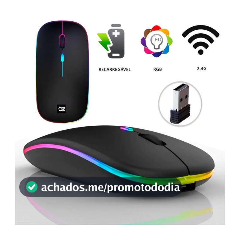 Mouse Sem Fio 2.4 ghz Optico Recarregável Gamer USB Led Rgb Wirelles Usb Notebook - OPEN ZEE - Mouse Gamer