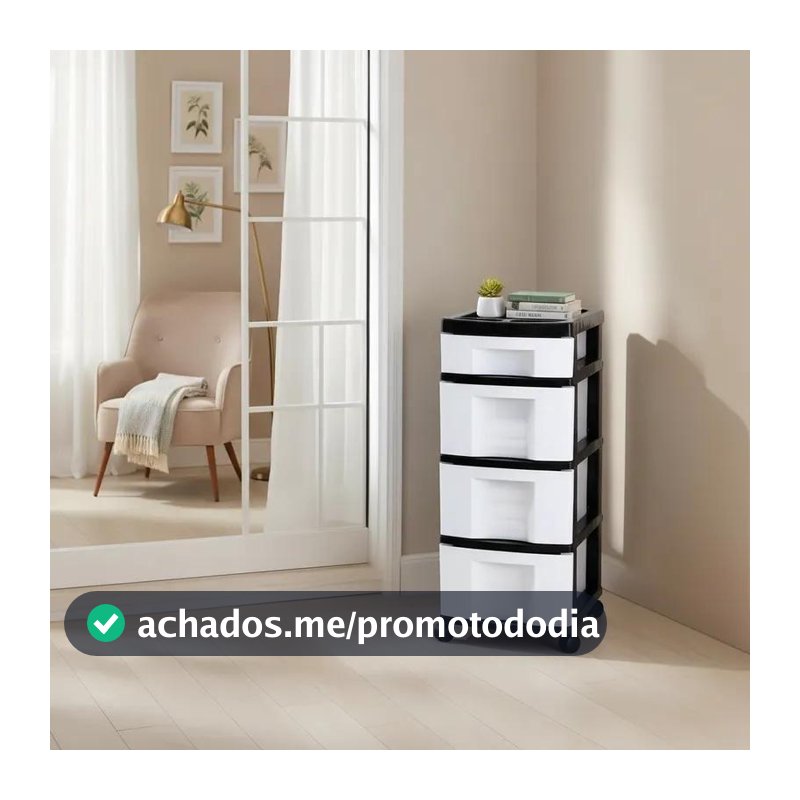 Gaveteiro Organizador Plástico Agraplast 4 Gavetas com Rodas Multiuso 943