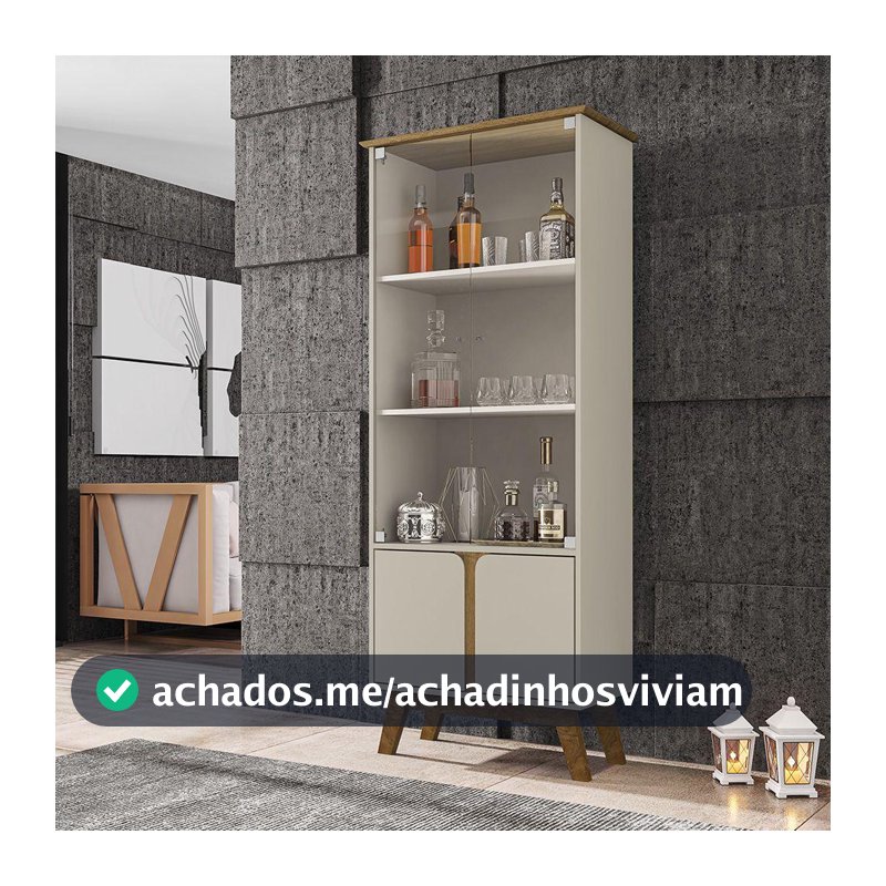 Cristaleira Madri Sala de Estar com Pés de Madeira Maciça