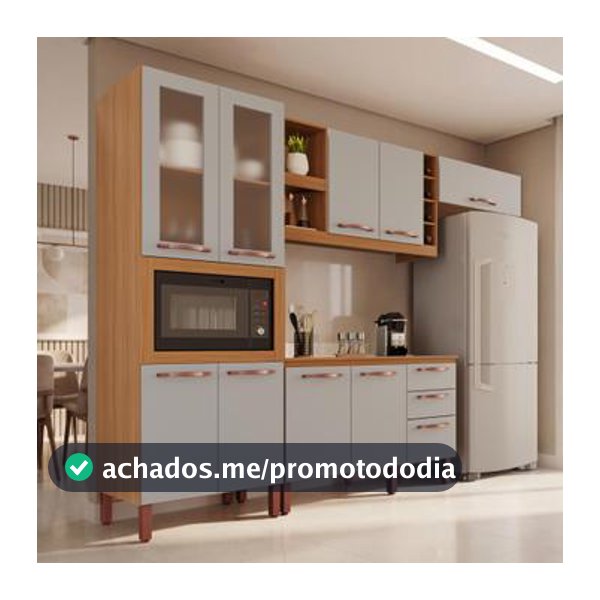 Cozinha Completa Modulada Milão 100 MDF com Balcão 9 Portas 3 Gavetas e Adega