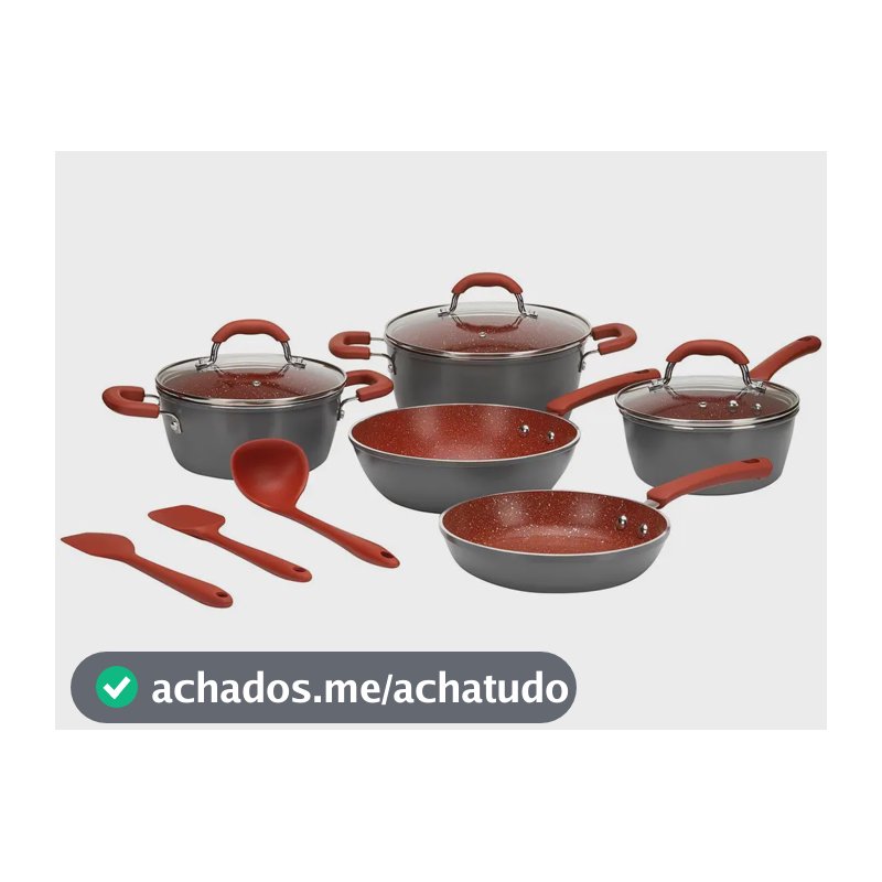 Jogo de Panelas Brinox Revestimento Cerâmico de Alumínio Vermelho e Cinza 8 Peças Ceramic Life Select