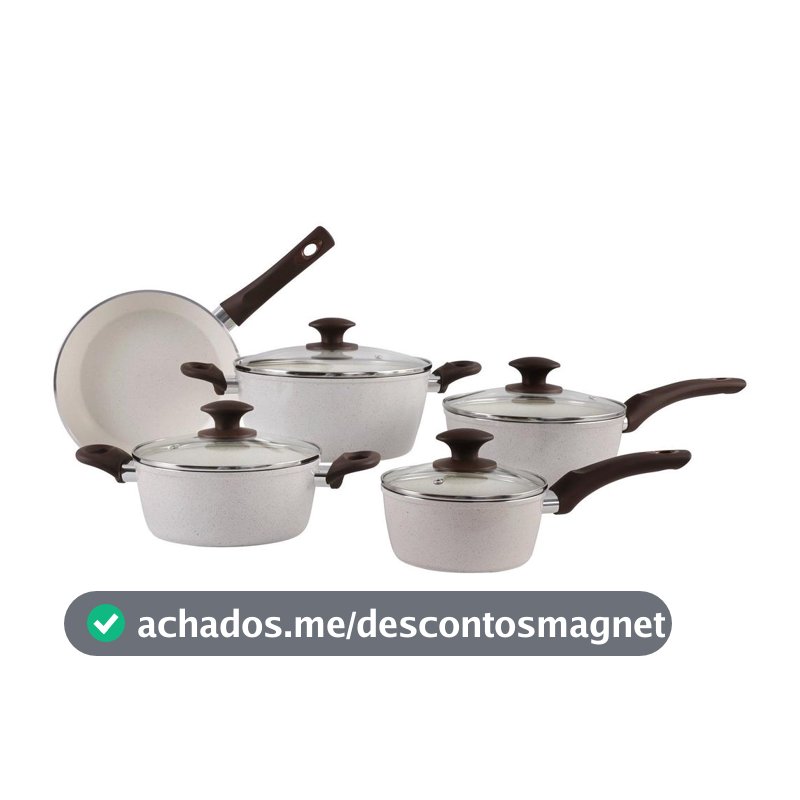 Jogo de Panelas Brinox Cerâmico de Alumínio Vanilla 5 Peças Optima Essentials Ceramic Life - Jogo de Panelas