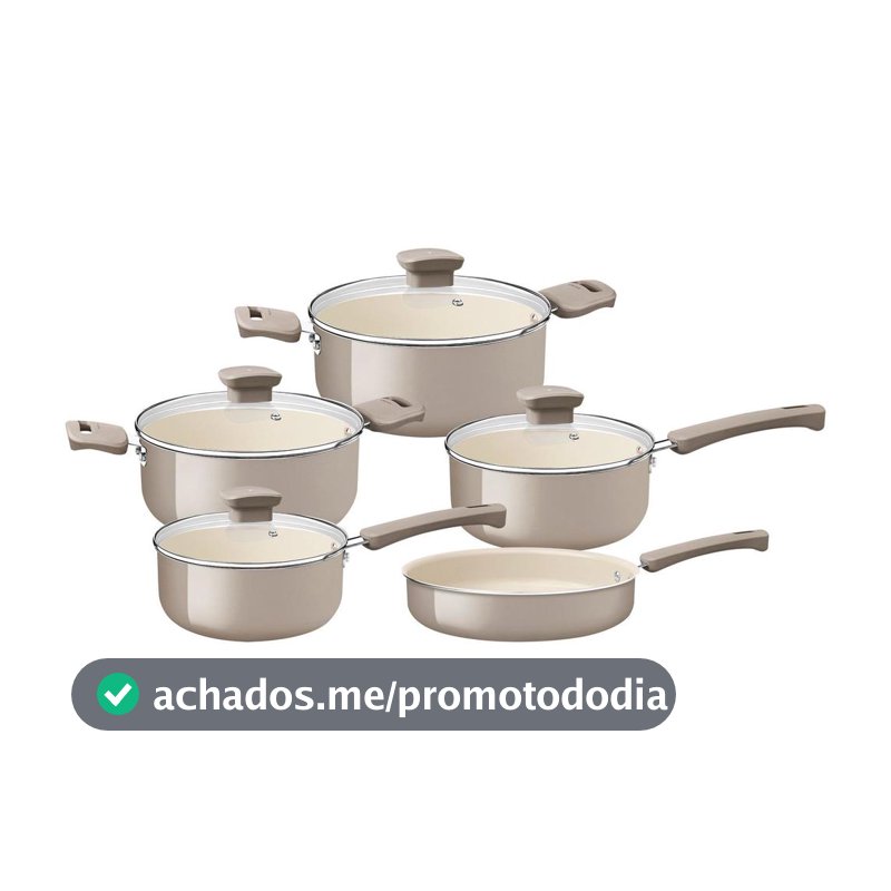 Jogo de Panelas Tramontina Revestimento Cerâmico de Alumínio Bege 5 Peças Veronese