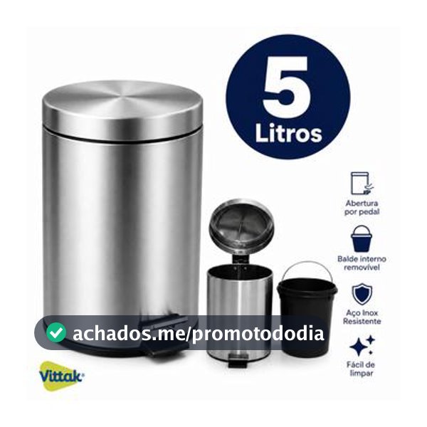 Lixeira Redonda de Aço Inox 5 Litros Elegância e Praticidade para Casa e Banheiro Vittak